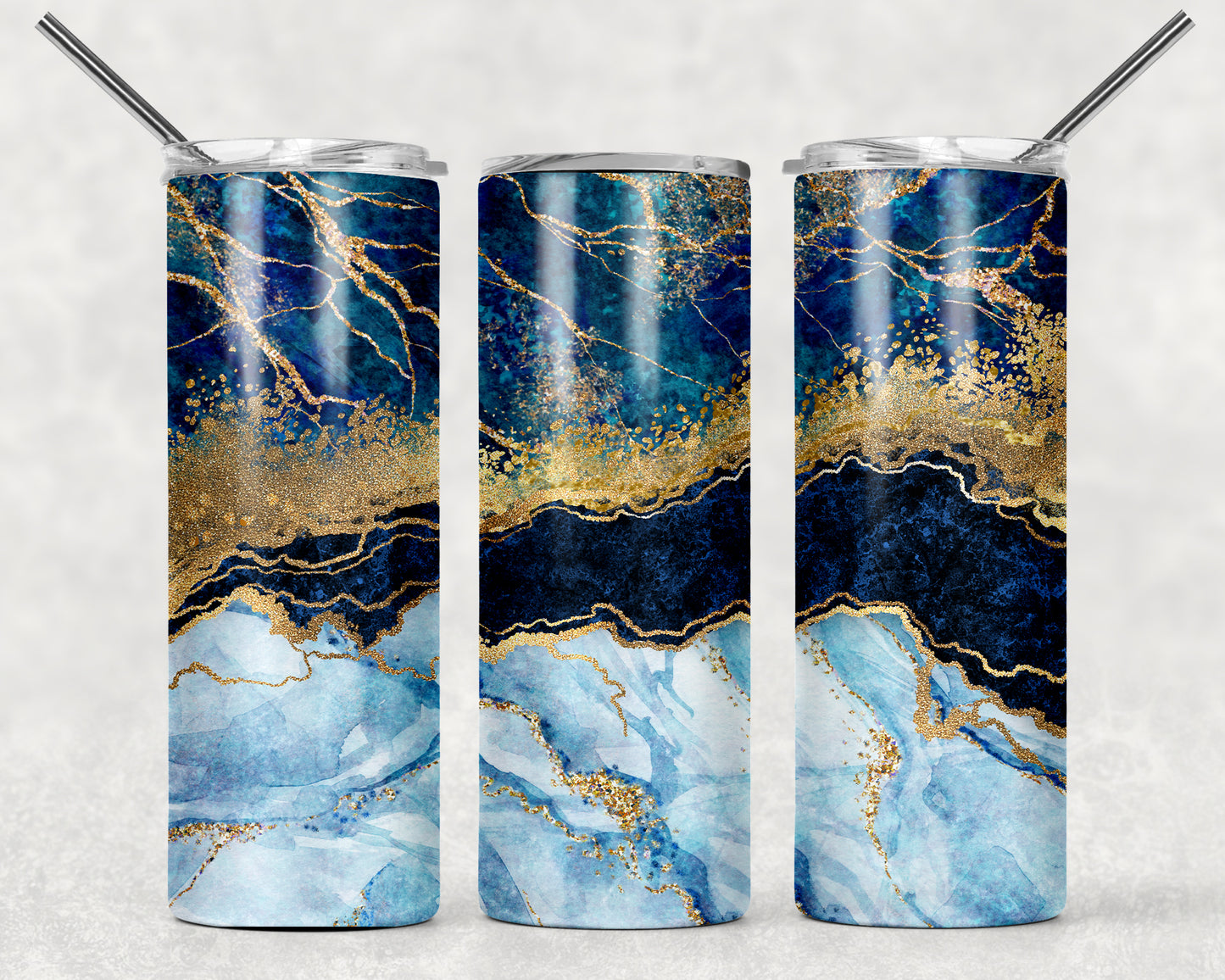 Blue And Gold Marble Sublimation Tumbler Wrap - Or Clear Waterslide Wrap