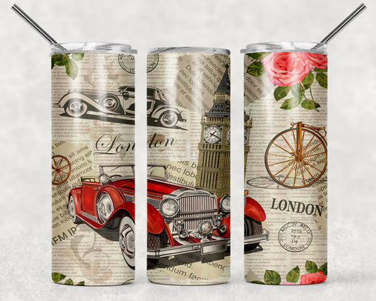 Vintage London Paper Sublimation Tumbler Wrap - Or Clear Waterslide Wrap