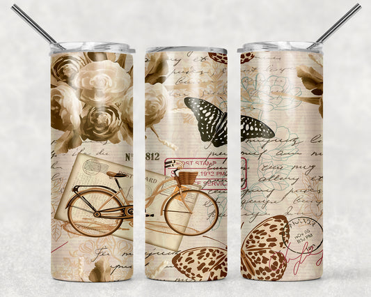 Vintage Butterfly Paper Letter Sublimation Tumbler Wrap - Or Clear Waterslide Wrap