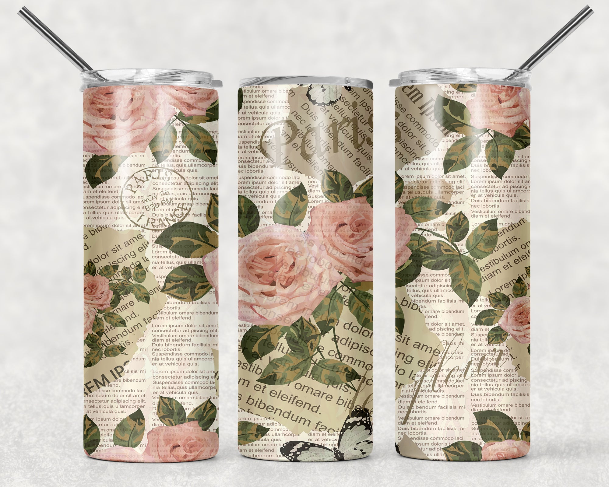 Paris Floral Paper Sublimation Tumbler Wrap - Or Clear Waterslide Wrap