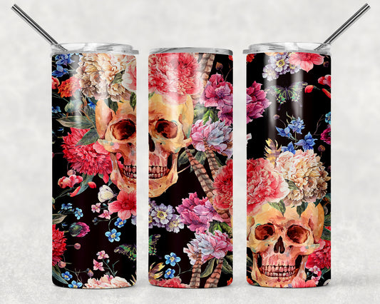 Floral Skull Sublimation Tumbler Wrap - Or Clear Waterslide Wrap