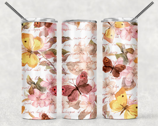 Floral Script Butterfly Sublimation Tumbler Wrap - Or Clear Waterslide Wrap