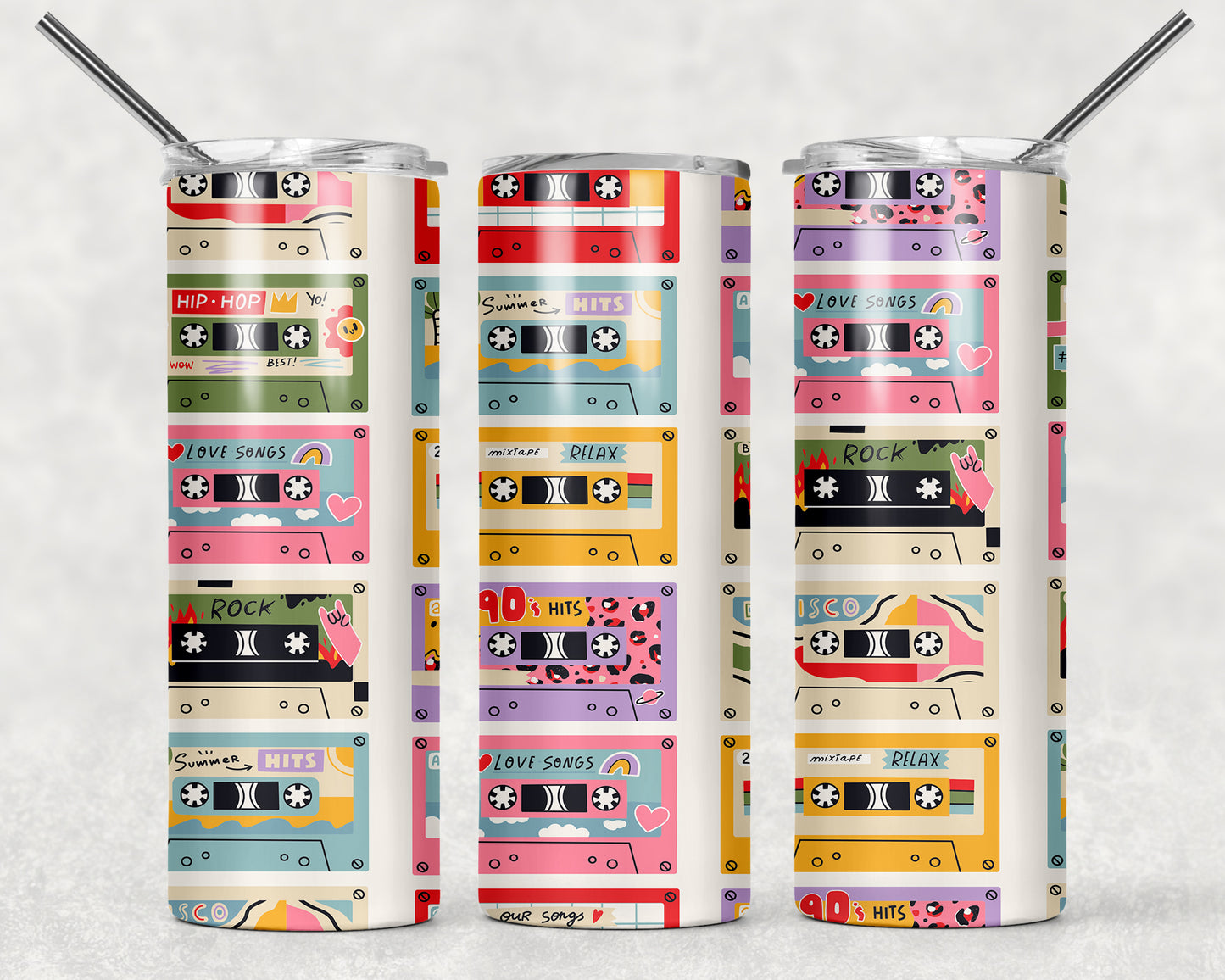 90s Cassette Mixtape Sublimation Tumbler Wrap - Or Clear Waterslide Wrap