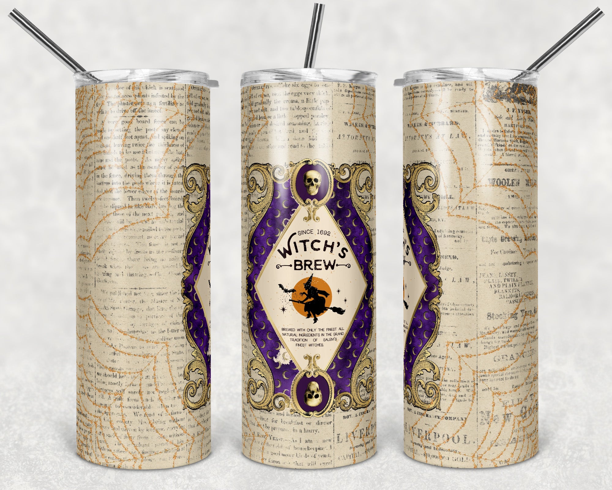 Witches Brew Spell Book Halloween Tumbler Wrap - Sublimation Or Clear Waterslide Wrap