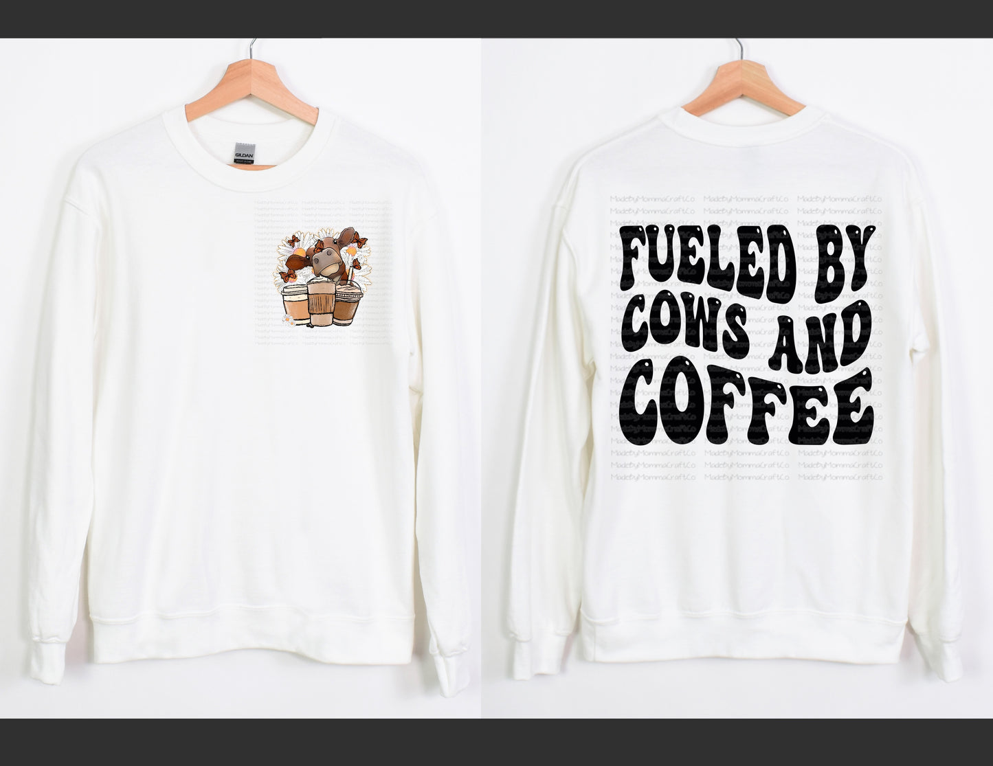 Fueled by cows and coffee - retro wavy font - Sublimation Set or Digital Download