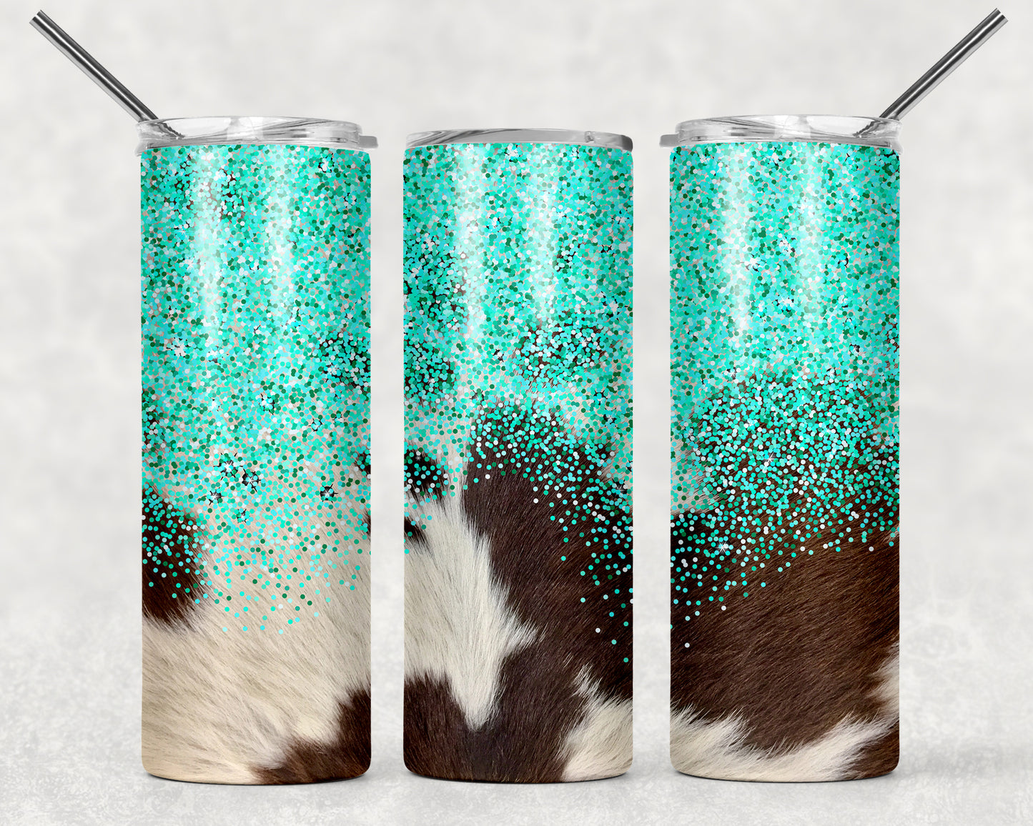 Turquoise Glitter Cowhide Sublimation Tumbler Wrap - Or Clear Waterslide Wrap