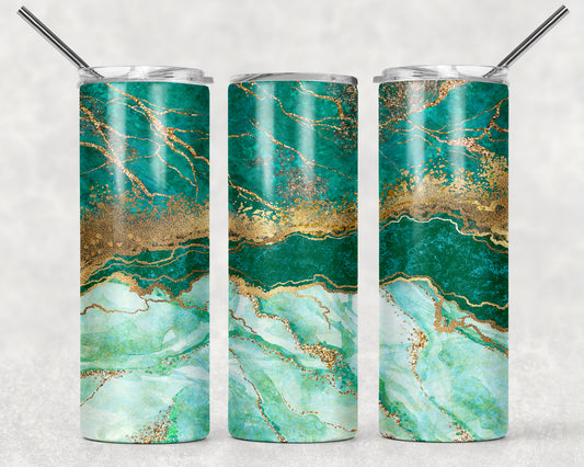 Green And Gold Marble Sublimation Tumbler Wrap - Or Clear Waterslide Wrap