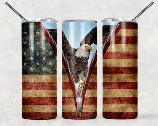 Zipper American Flag Eagle Sublimation Tumbler Wrap - Or Clear Waterslide Wrap