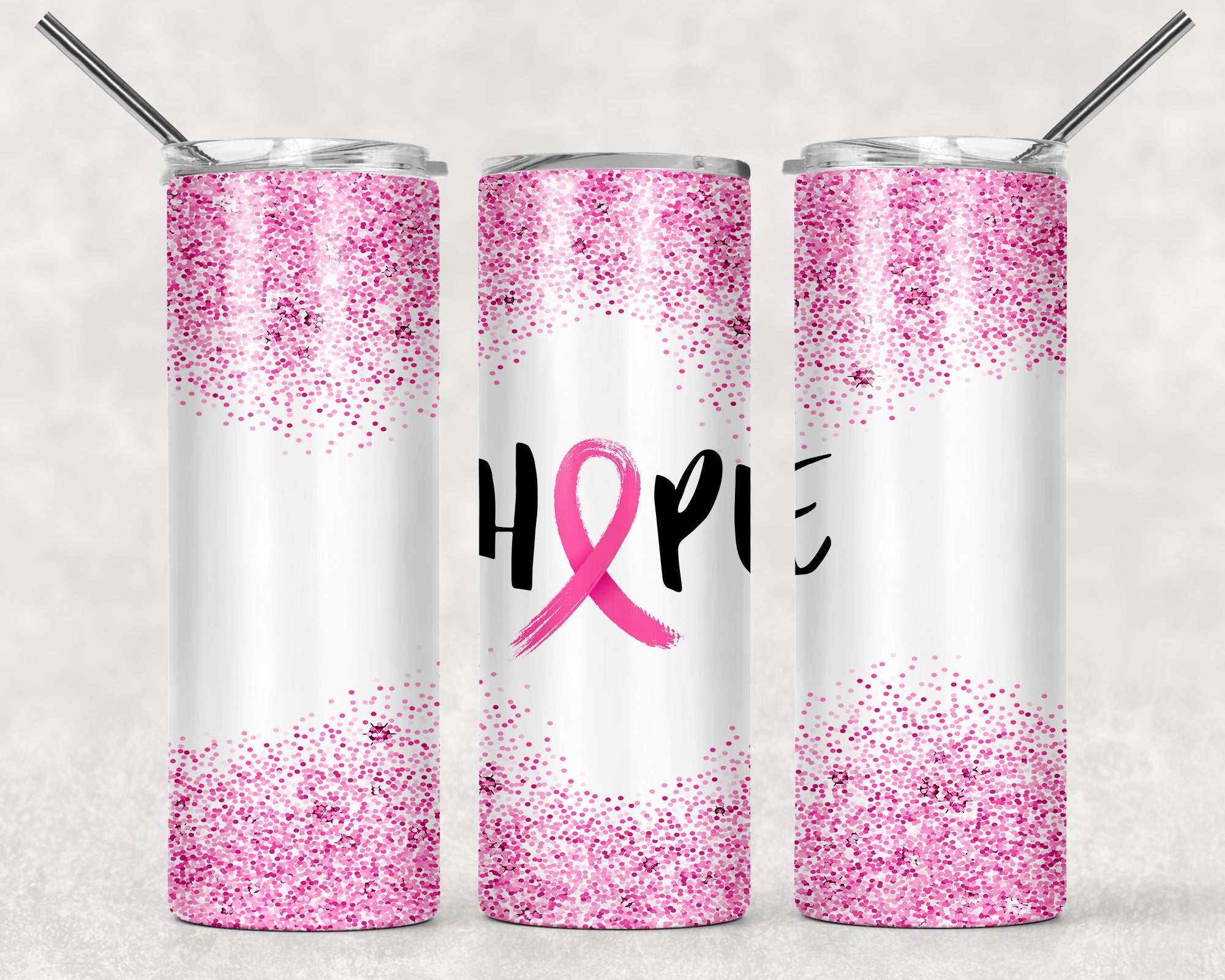 Hope Pink Glitter Sublimation Tumbler Wrap - Or Clear Waterslide Wrap