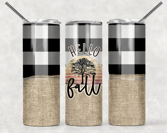 Hello Fall Flannel And Burlap Sublimation Tumbler Wrap - Or Clear Waterslide Wrap