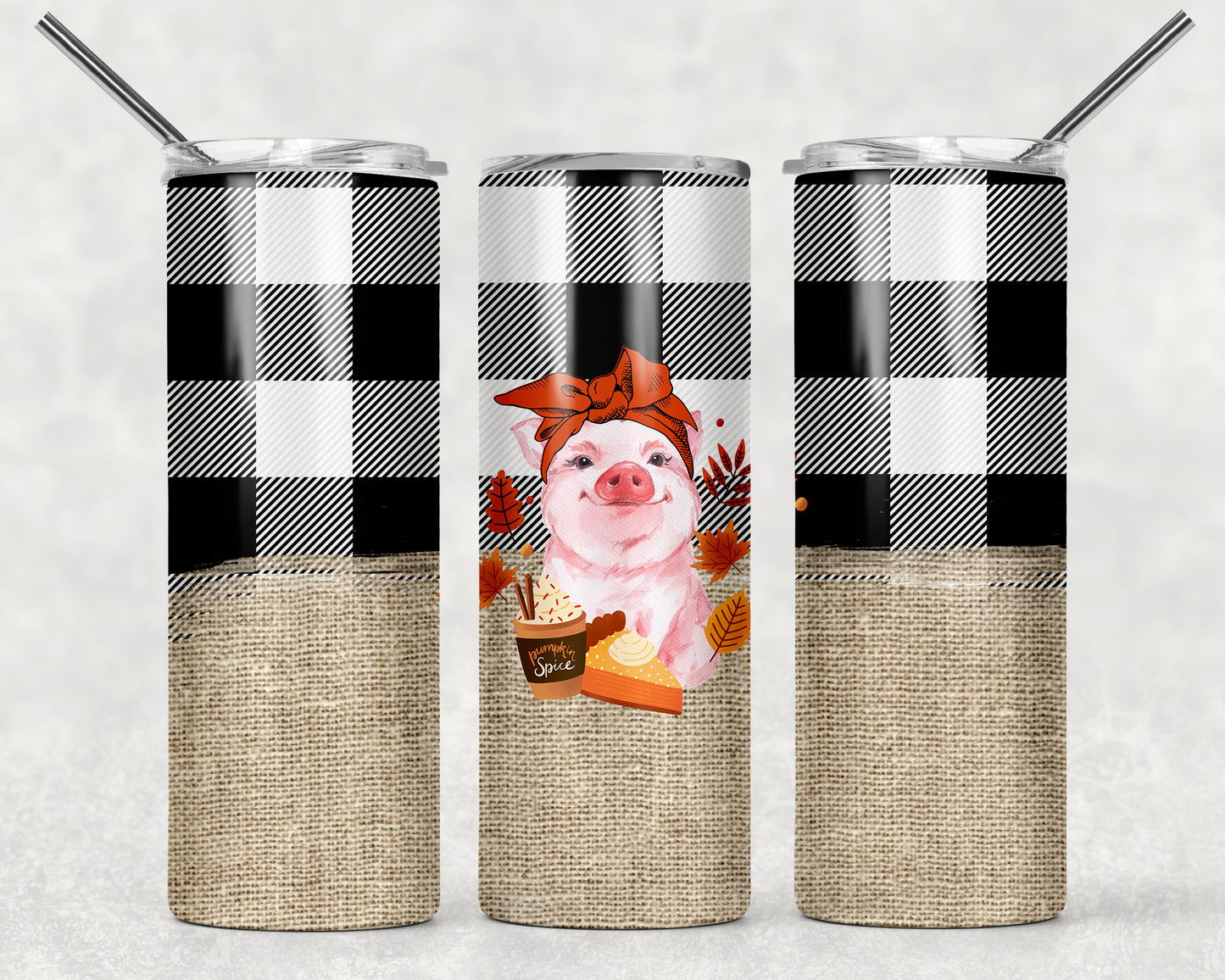 Fall Pig Flannel And Burlap Sublimation Tumbler Wrap - Or Clear Waterslide Wrap