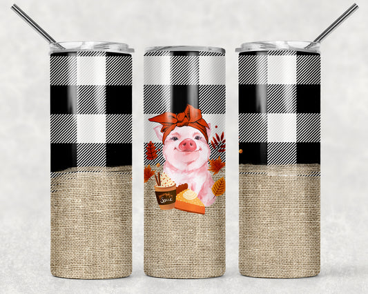 Fall Pig Flannel And Burlap Sublimation Tumbler Wrap - Or Clear Waterslide Wrap