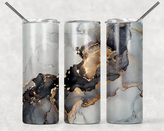 Silver Black And Gold Marble Sublimation Tumbler Wrap - Or Clear Waterslide Wrap