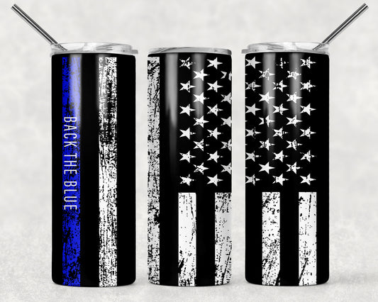 Back The Blue American Flag Sublimation Tumbler Wrap - Or Clear Waterslide Wrap