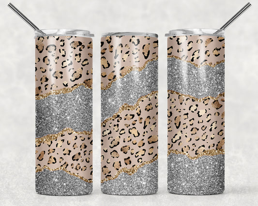 Leopard Rose Gold Glitter Sublimation Tumbler Wrap - Or Clear Waterslide Wrap