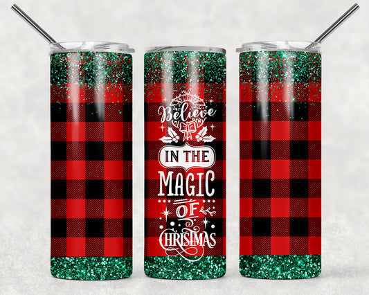 Believe In The Magic Of Christmas Plaid Winter Sublimation Tumbler Wrap - Or Clear Waterslide Wrap