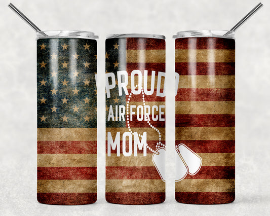 Proud Air Force Mom American Flag Sublimation Tumbler Wrap - Or Clear Waterslide Wrap