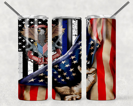 Military Veterans American Flag Sublimation Tumbler Wrap - Or Clear Waterslide Wrap