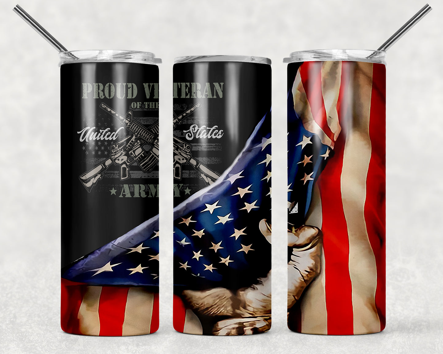 Proud Veteran US Army American Flag Sublimation Tumbler Wrap - Or Clear Waterslide Wrap