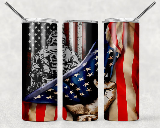 Soldier American Flag Sublimation Tumbler Wrap - Or Clear Waterslide Wrap