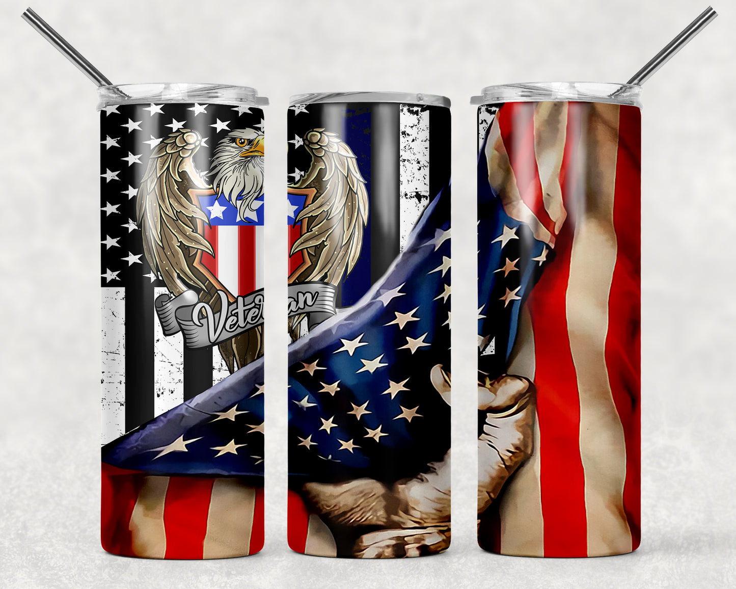 Veteran Eagle American Flag Sublimation Tumbler Wrap - Or Clear Waterslide Wrap