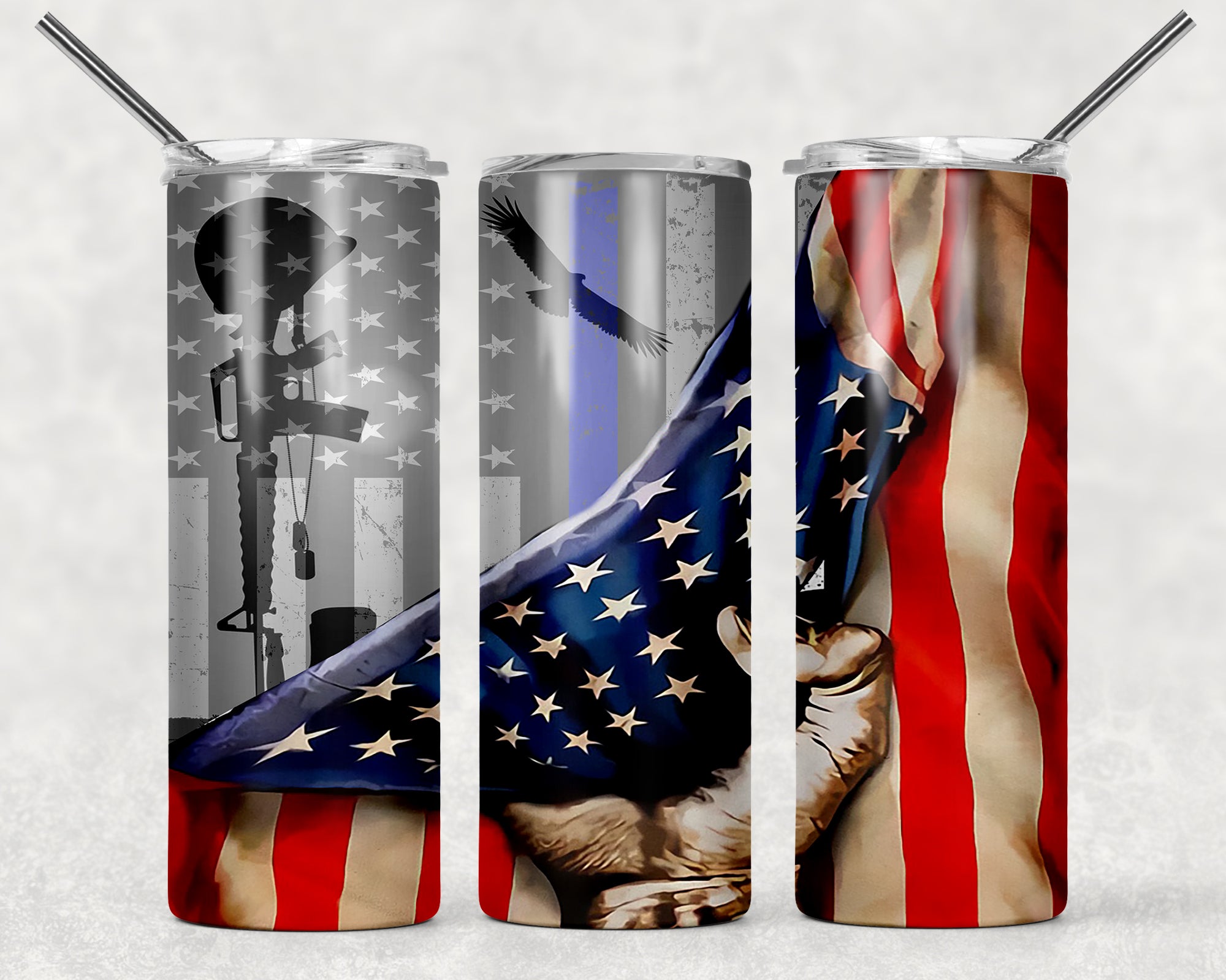 Military American Flag Sublimation Tumbler Wrap - Or Clear Waterslide Wrap