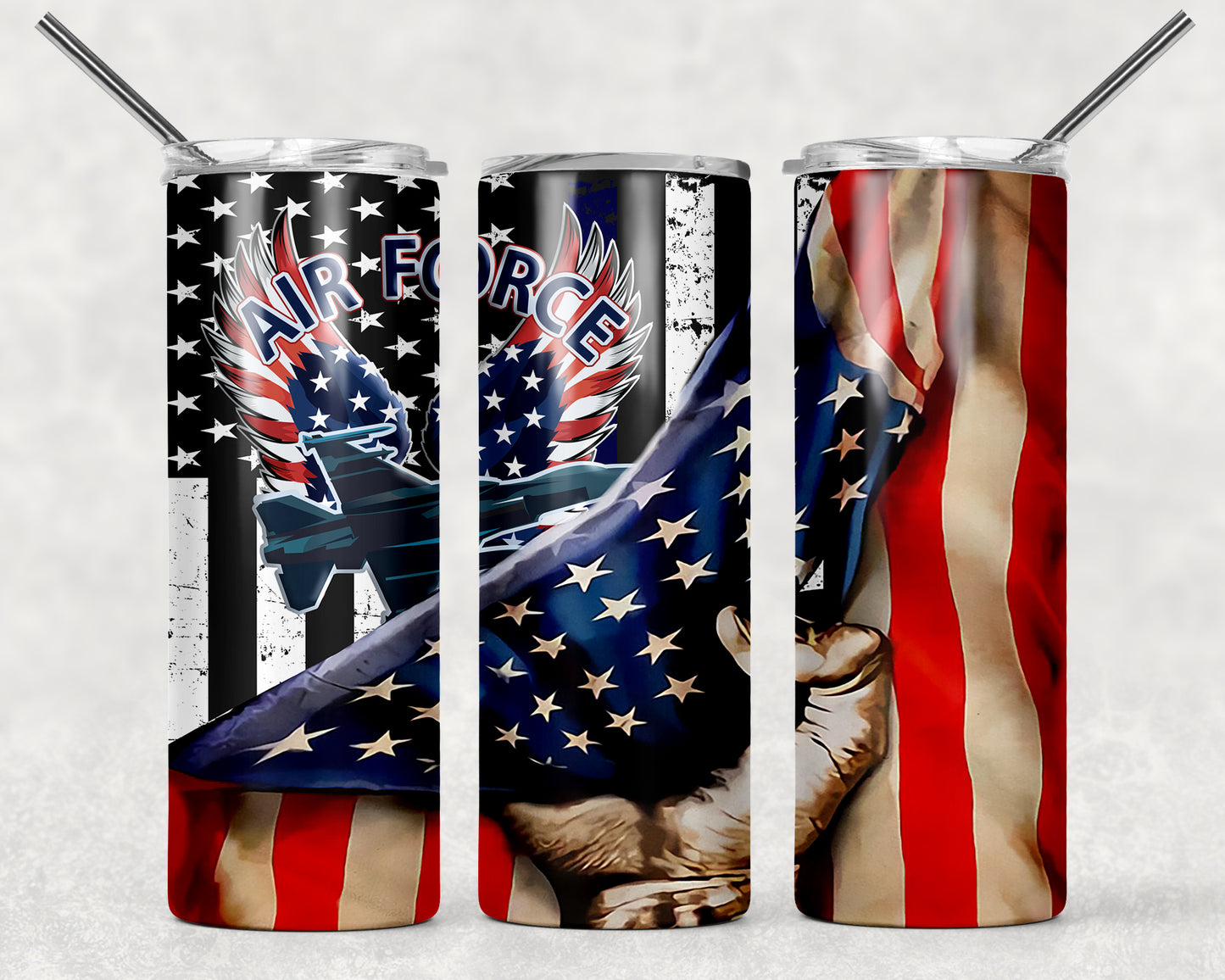 US Air Force Wings American Flag Sublimation Tumbler Wrap - Or Clear Waterslide Wrap