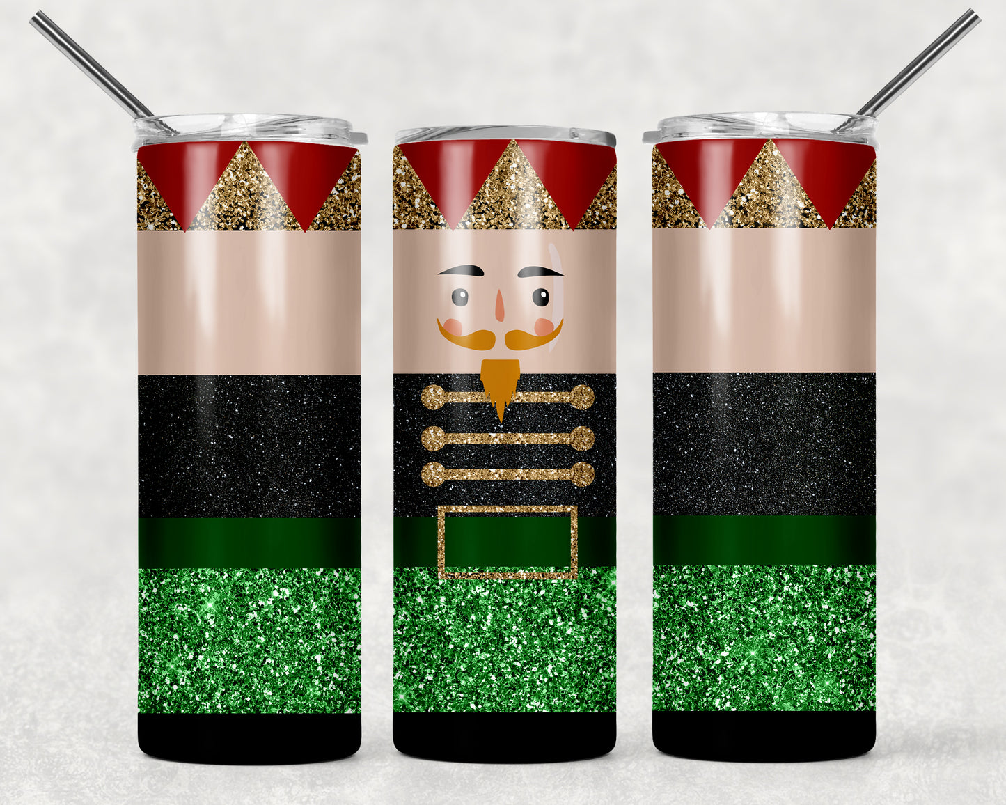 Nutcracker Black And Green Glitter Sublimation Tumbler Wrap - Or Clear Waterslide Wrap