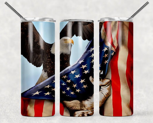 Bald Eagle American Flag Sublimation Tumbler Wrap - Or Clear Waterslide Wrap