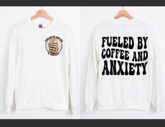 Fueled by coffee and anxiety - retro wavy font - Sublimation Set or Digital Download