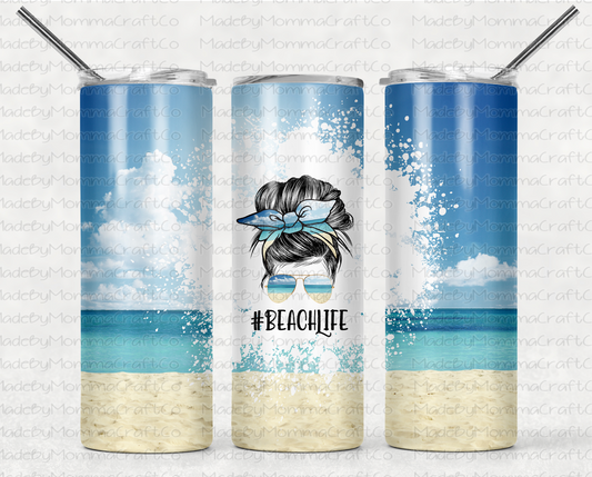 Beach Life Messy Bun Sublimation Tumbler Wrap - Or Clear Waterslide Wrap