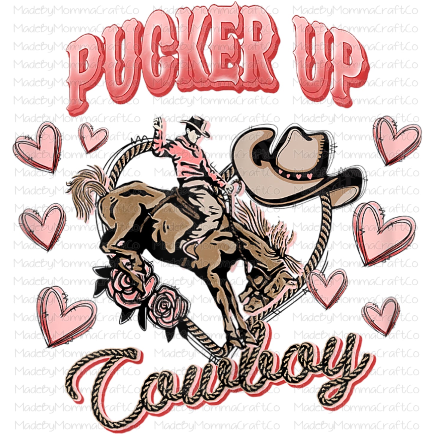 Pucker up cowboy western valentines - Cheat Clear Waterslide™ or White Cast Sticker