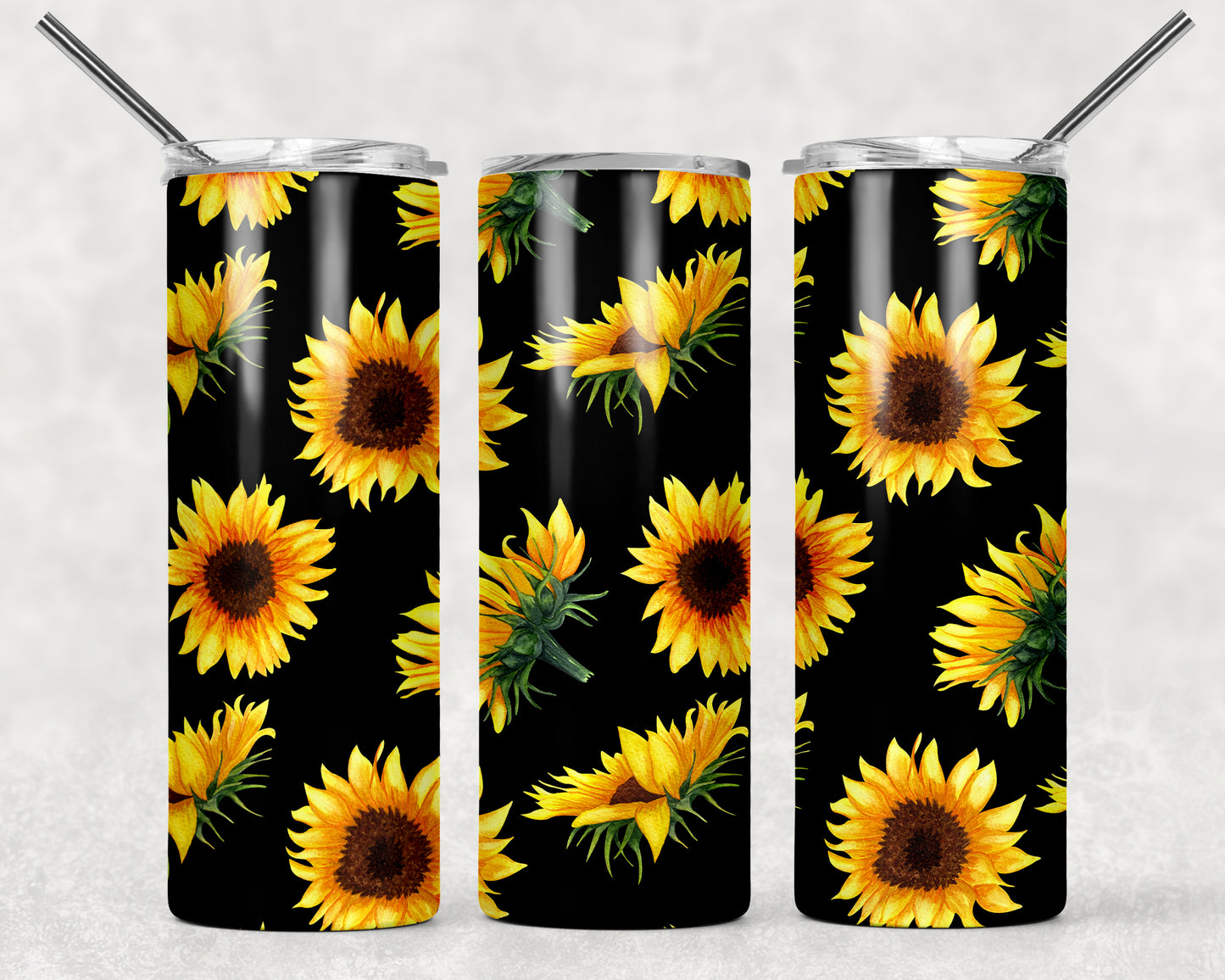 Black Sunflower Sublimation Tumbler Wrap - Or Clear Waterslide Wrap