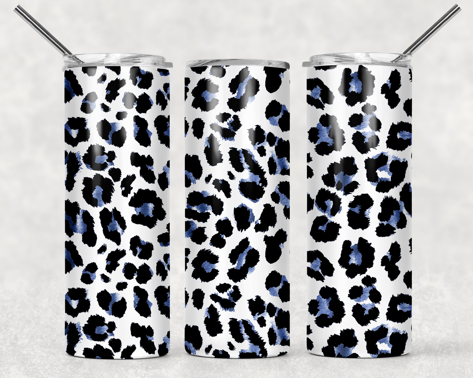 Black And Blue Leopard Sublimation Tumbler Wrap - Or Clear Waterslide Wrap