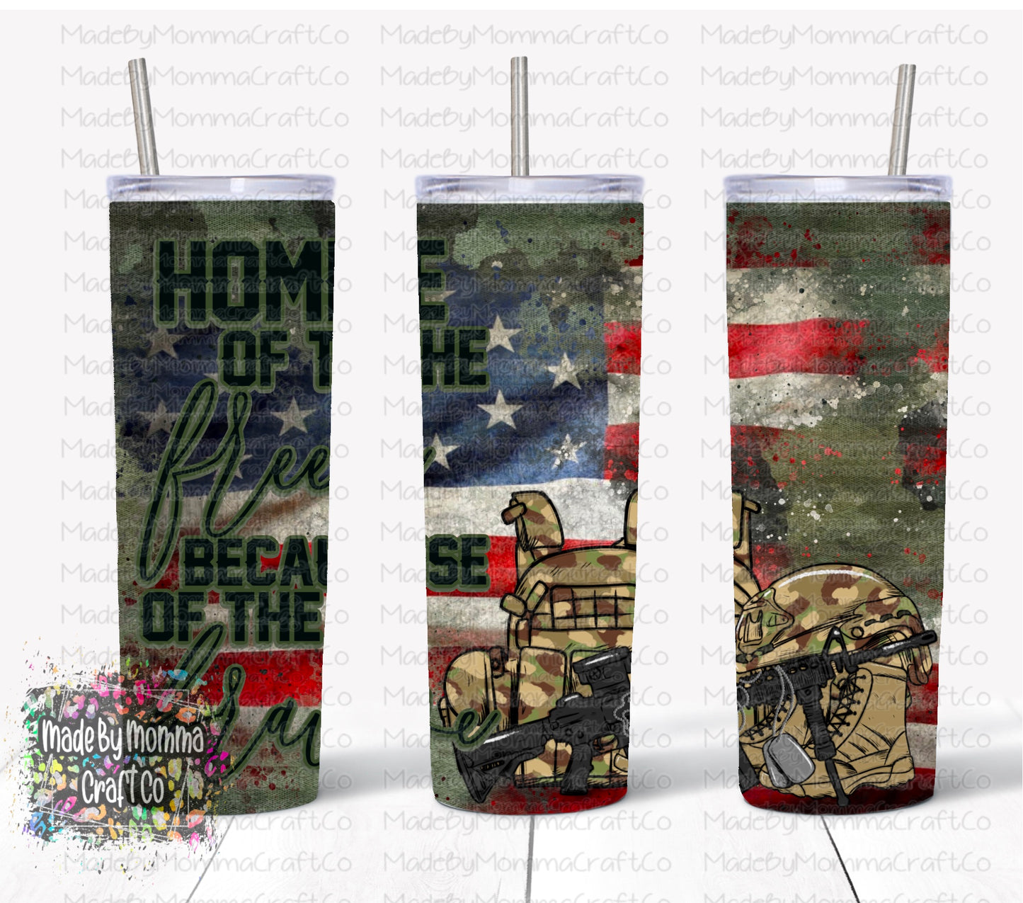 Land of the free because of the brave Sublimation Tumbler Wrap - Or Clear Waterslide Wrap - Or Digital Download