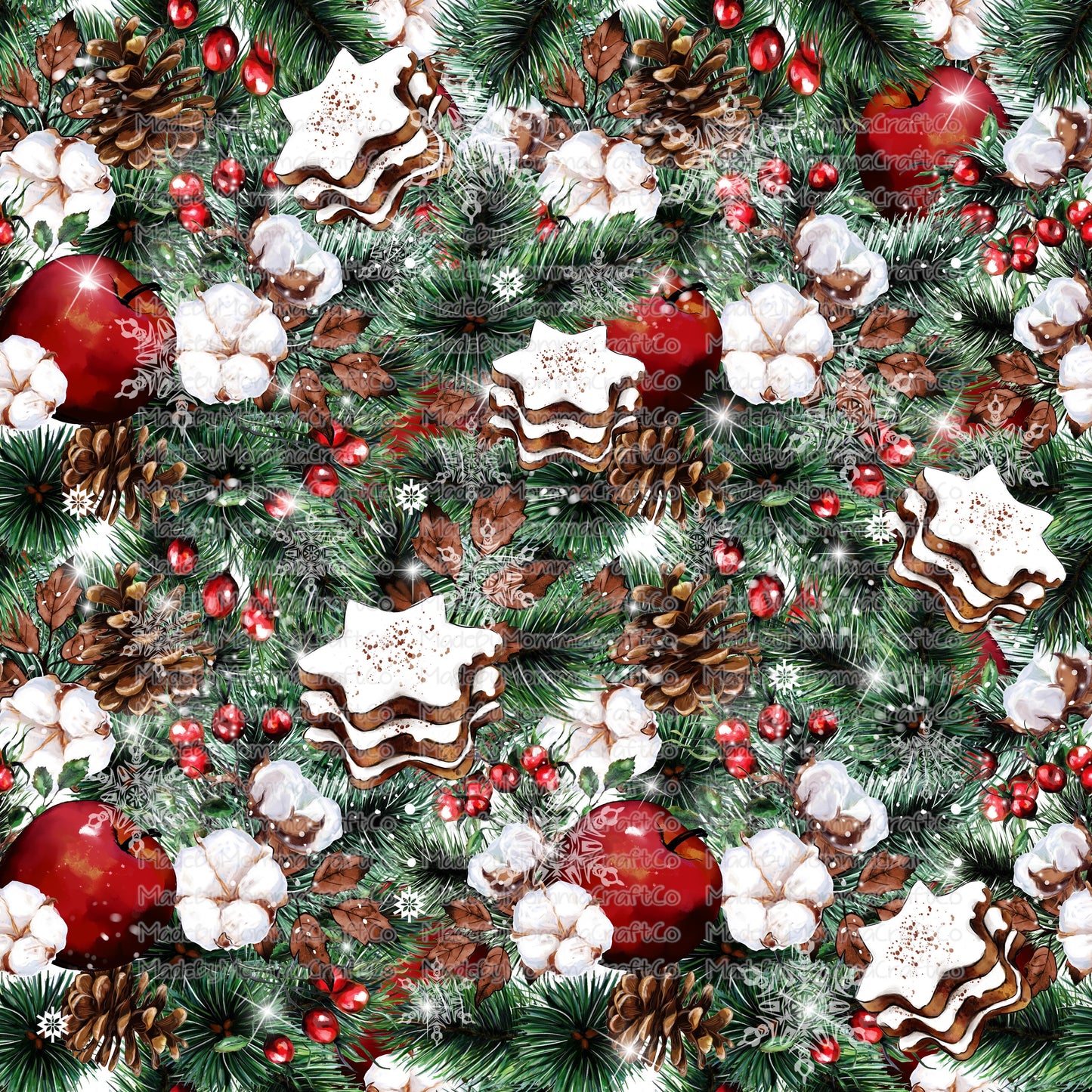 Gingerbread and Pine Christmas Tumbler Wrap - Vinyl Or Waterslide Seamless Wrap