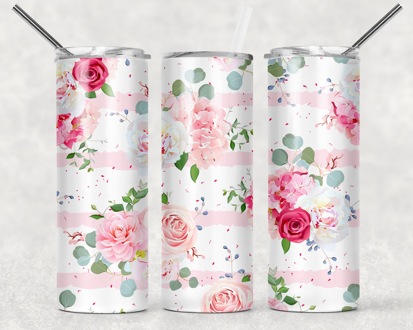 Floral Pink Rose Sublimation Tumbler Wrap - Or Clear Waterslide Wrap