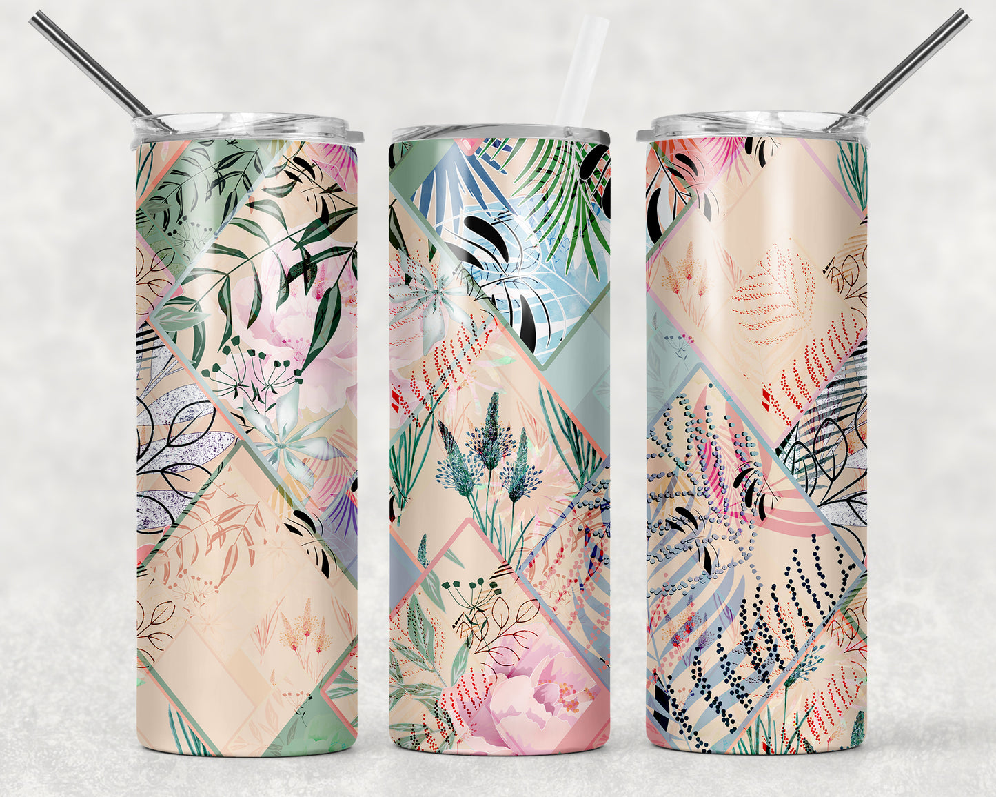 Earth Tone Floral Sublimation Tumbler Wrap - Or Clear Waterslide Wrap