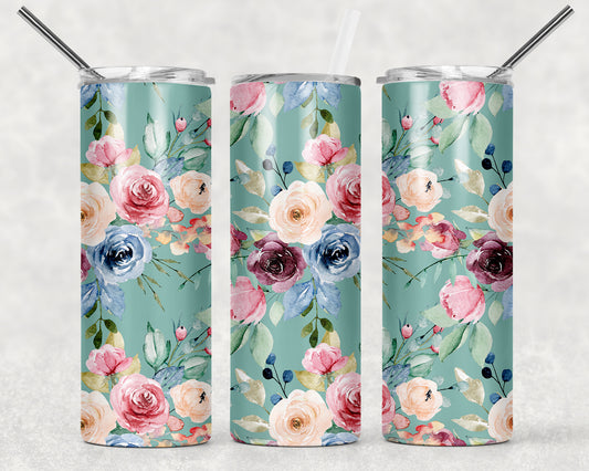 Vintage Blue Floral Sublimation Tumbler Wrap - Or Clear Waterslide Wrap