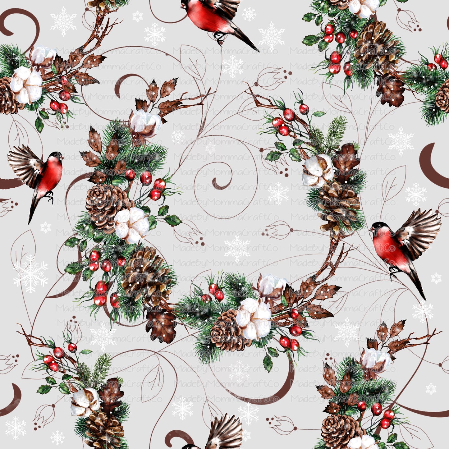 Cardinals and Pine Christmas Tumbler Wrap - Vinyl Or Waterslide Seamless Wrap