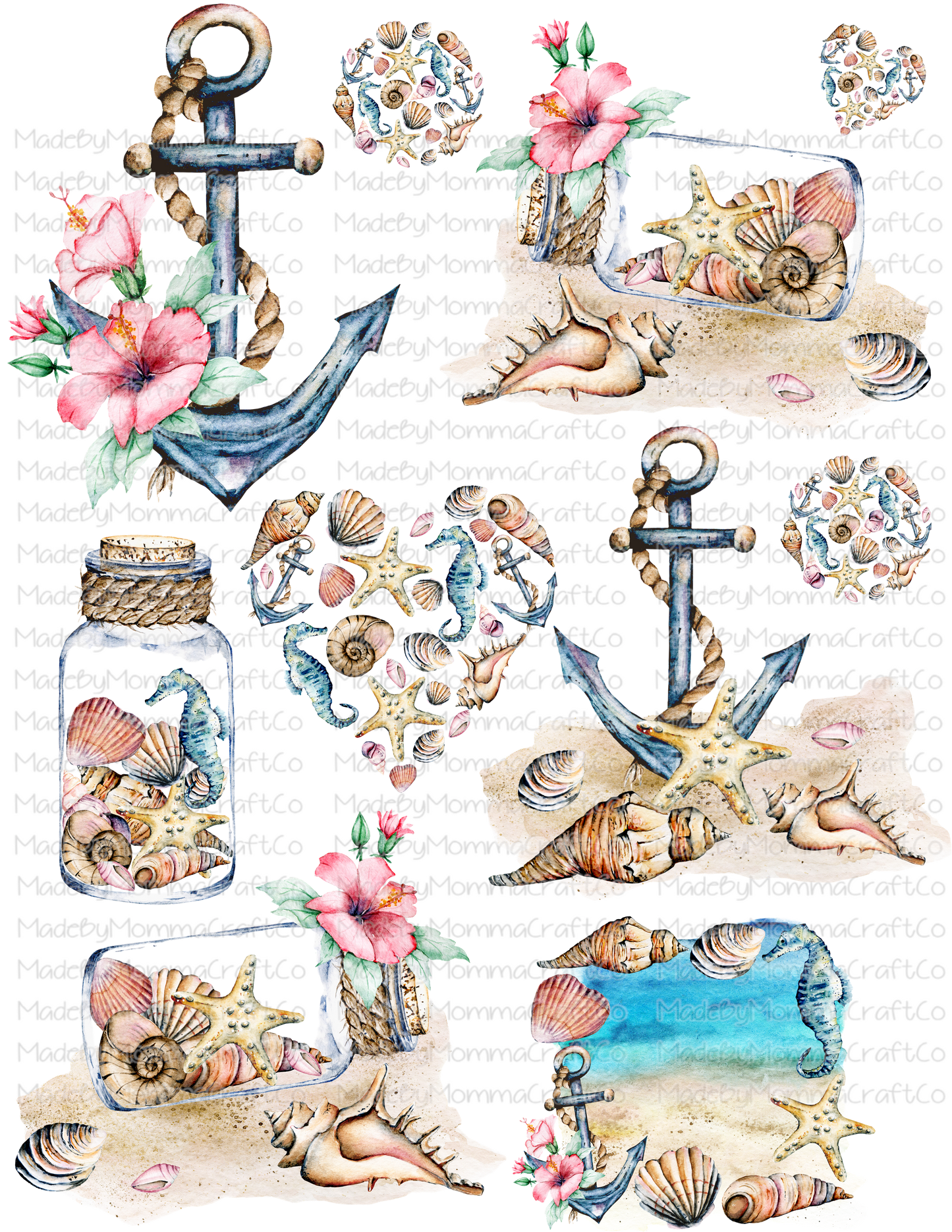 Beach Sea Shells Cheat Clear Waterslide ™ or Sticker Themed Sheet  Elements Sheet