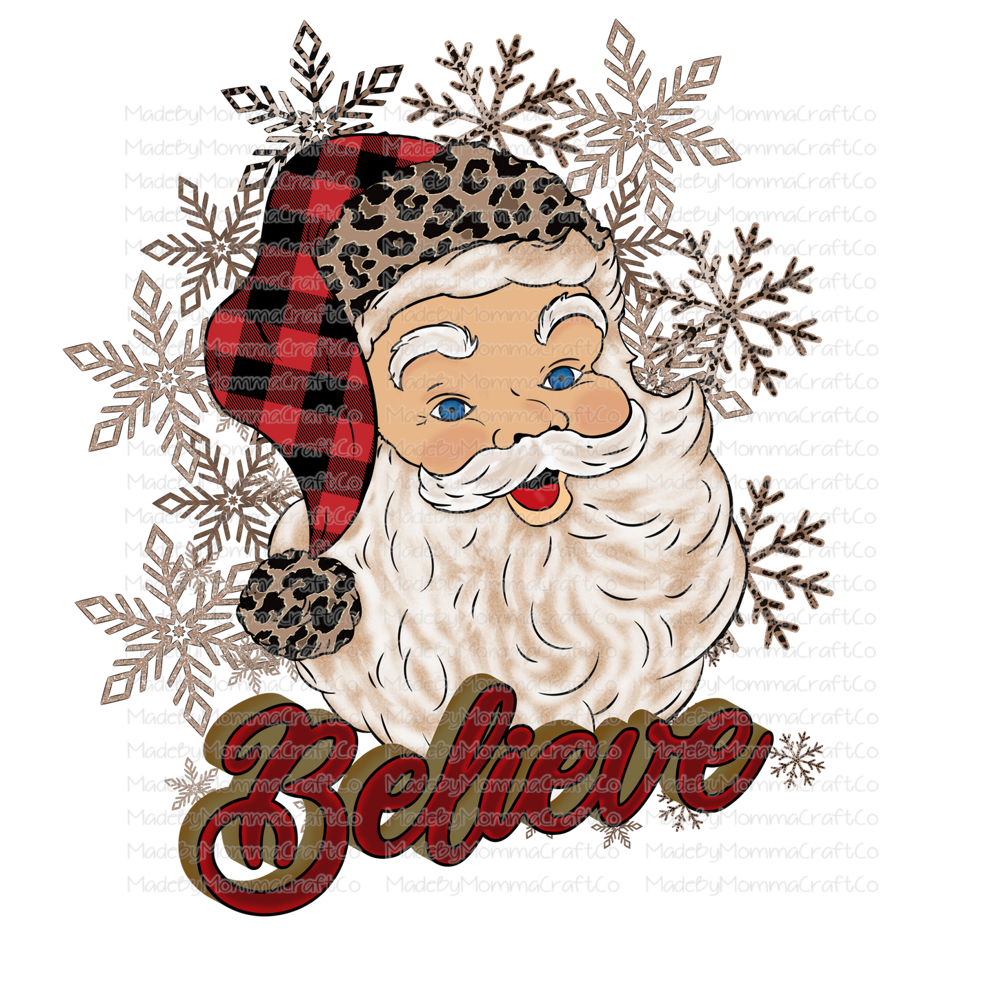 Believe Red Plaid Santa -Cheat Clear Waterslide™ or White Cast Sticker