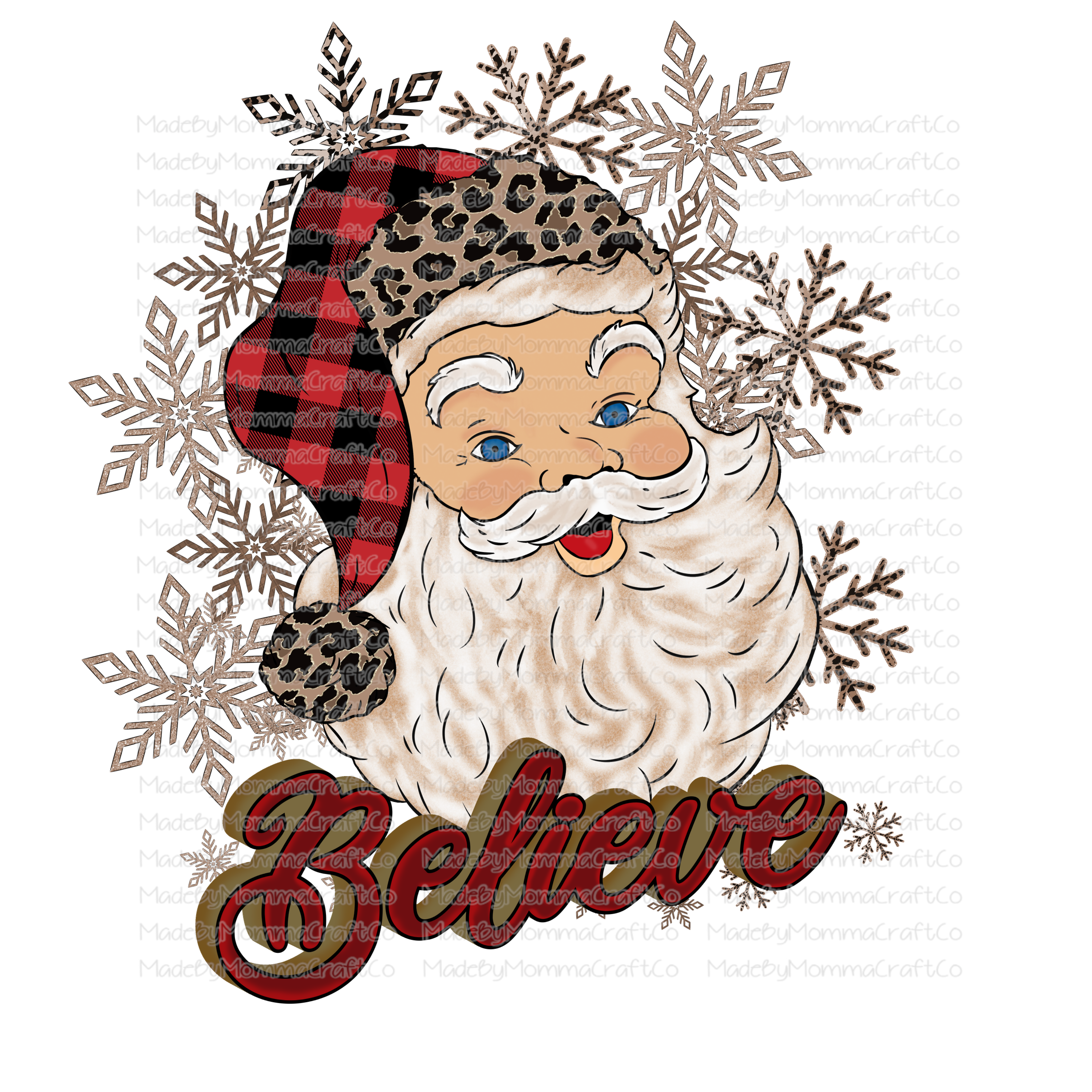 Believe Red Plaid Santa -Cheat Clear Waterslide™ or White Cast Sticker