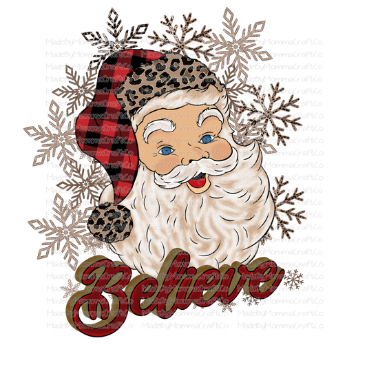 Believe Red Plaid Santa -Cheat Clear Waterslide™ or White Cast Sticker