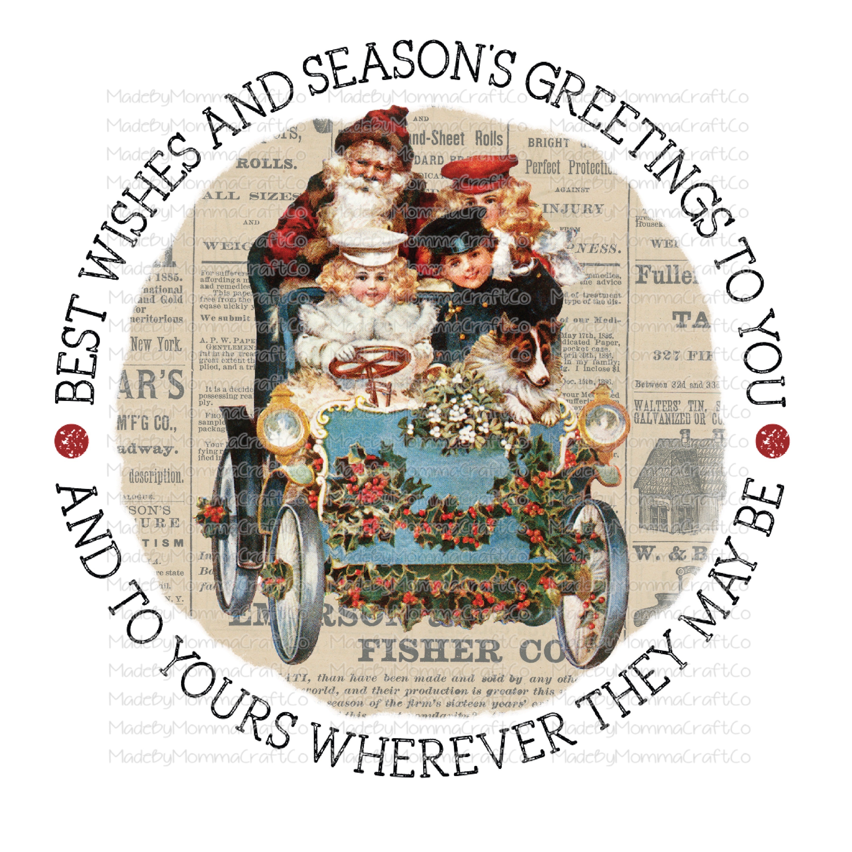 Best Wishes Vintage Christmas -Cheat Clear Waterslide™ or White Cast Sticker