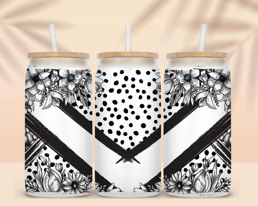 Black and White Flowers Polka Dots Sublimation Libbey Can Wrap