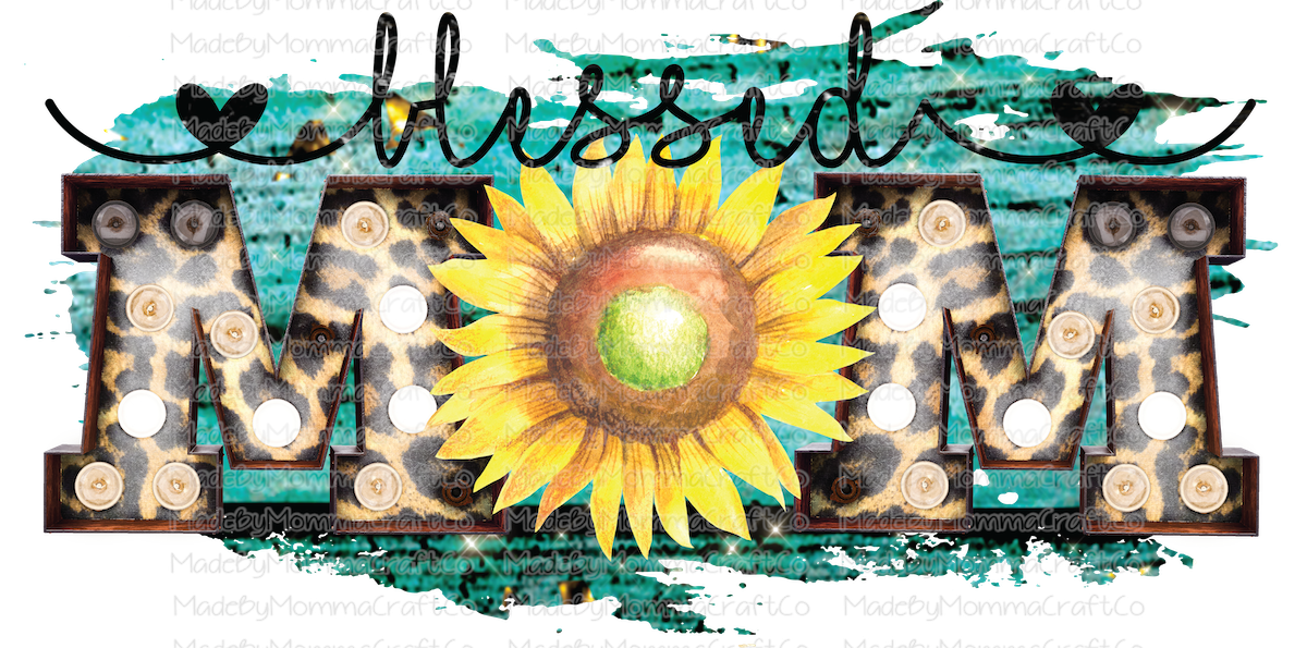 Turquois Sunflower Blessed Mom - Cheat Clear Waterslide™ or White Cast Sticker