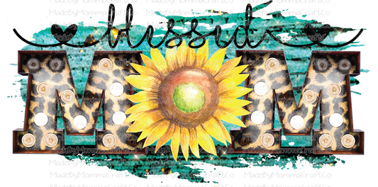 Turquois Sunflower Blessed Mom - Cheat Clear Waterslide™ or White Cast Sticker