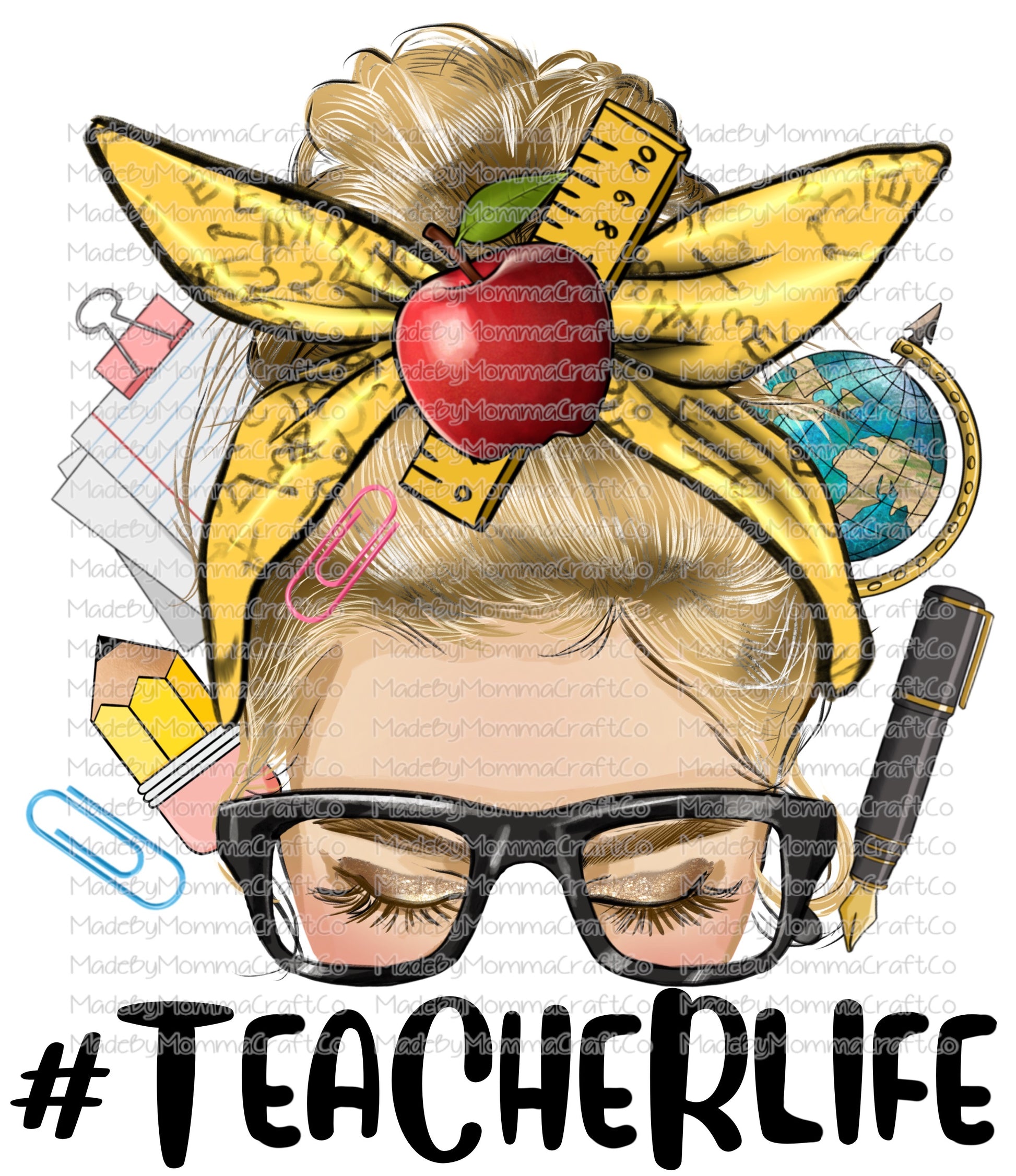 Teacher Life Messy Bun - Cheat Clear Waterslide™ or White Cast Sticker ...