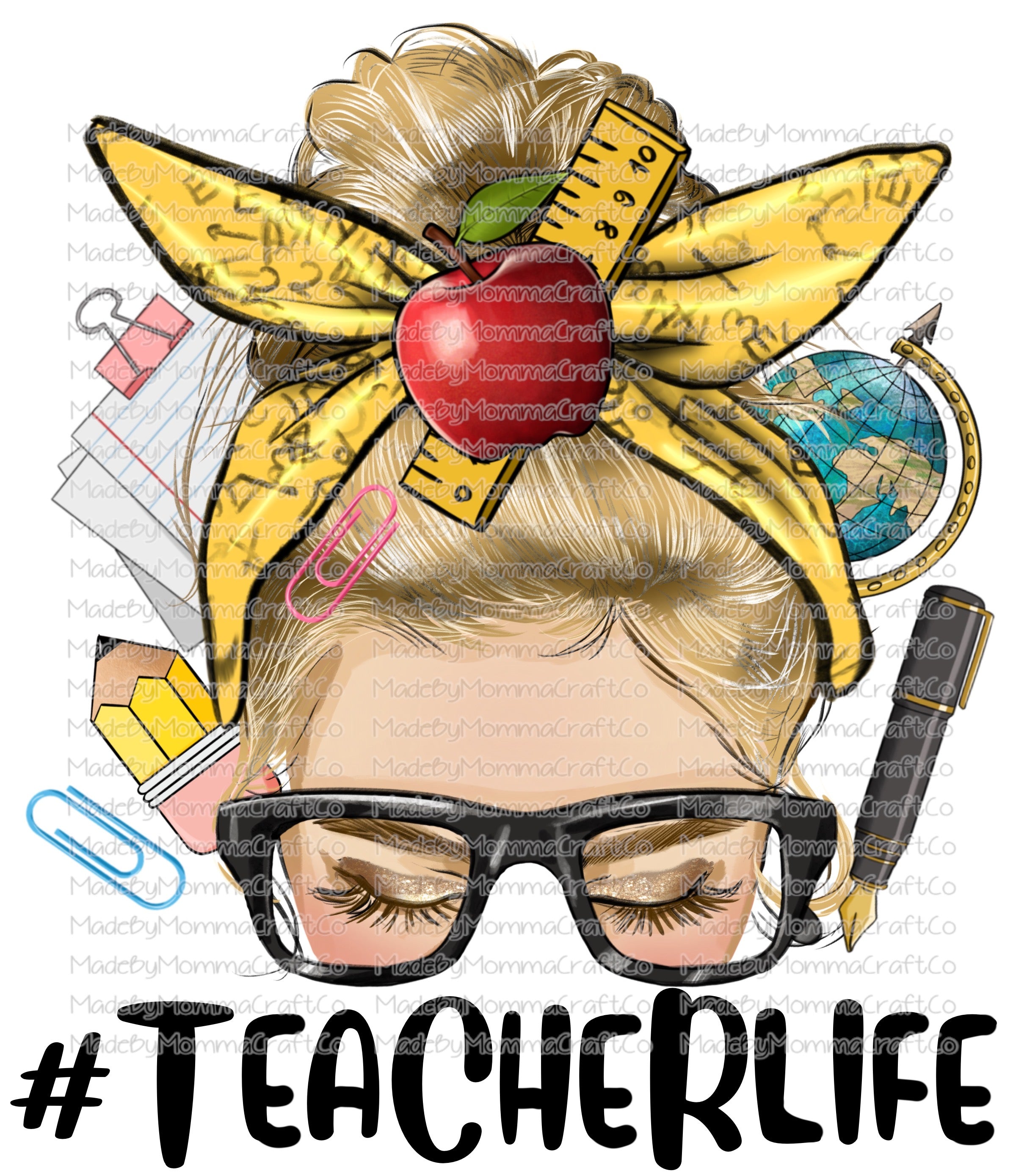 Teacher Life Messy Bun - Cheat Clear Waterslide™ or White Cast Sticker